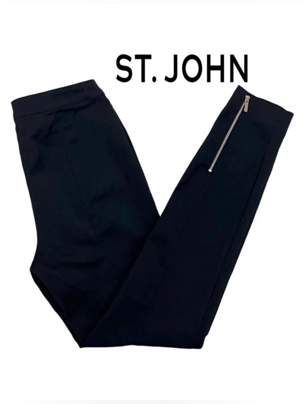 ST. JOHN COLLECTION Ankle Zip Pants Slim Fit Black High Waist Preppy Chic size 0 - Picture 2 of 11